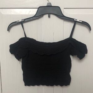 Black Off the Shoulder Knitted Shirt